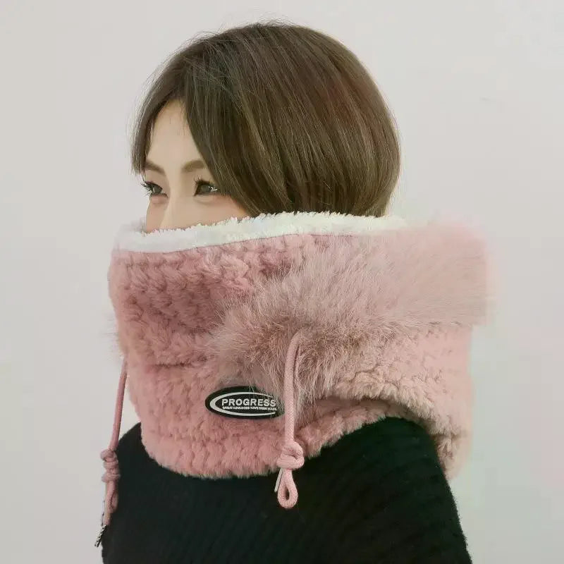 Simple Solid Color Cycling Windproof Cap Thickened Neck Warmer Ear Protection Hat Keep Warm Windproof Winter Hat Scarf Set