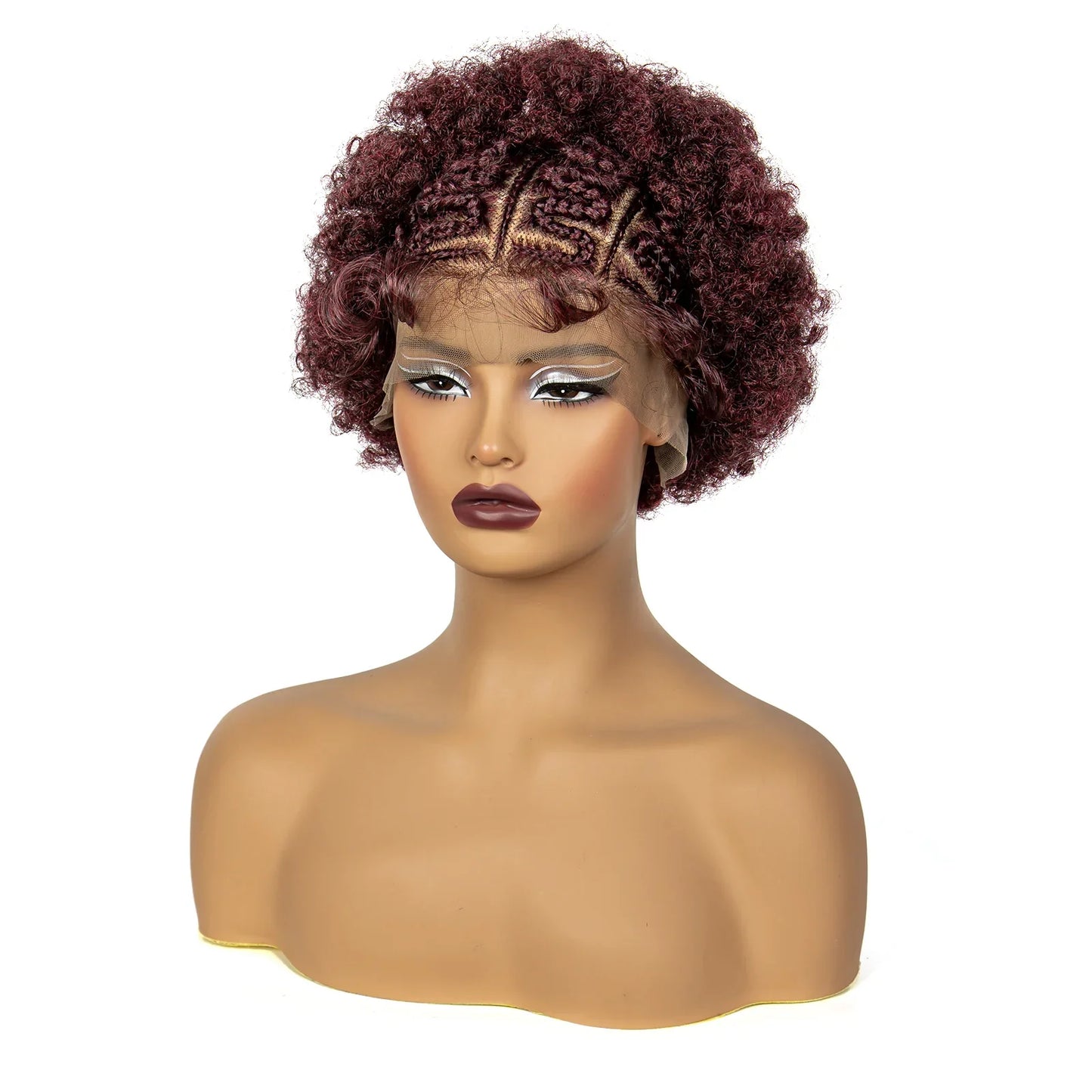 Burgundy Afro Curly Braids Bob Wig | 13x6 Lace | Baby Hair | Bouncy Curls