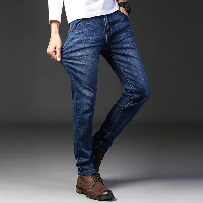 Men's Soft Straight Denim Pants 2025 Autumn Classic Business Black Biker Jeans Overalls Masculino Pantalone Hombre Mannen Homme