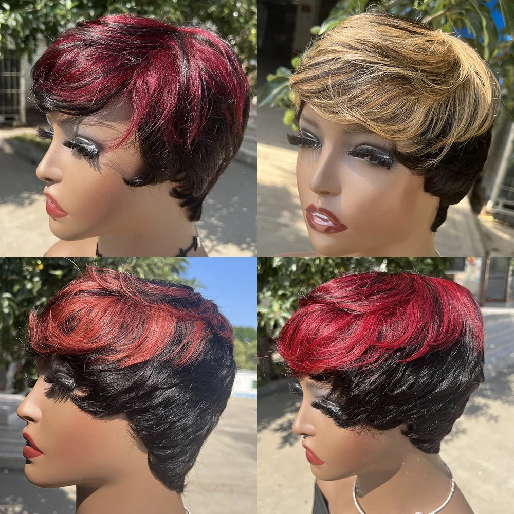 Short Pixie Cut Human Hair Wig with Bangs | Brazilian Remy, Machine Made