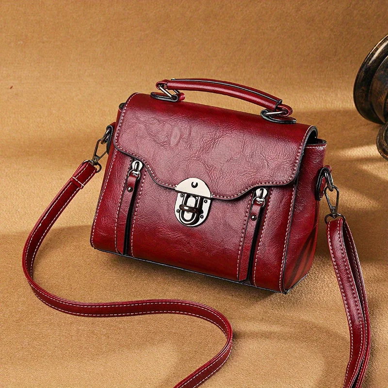 Vintage Turn-Lock Square Satchel Bag for Women | Classic PU Leather Shoulder & Crossbody Handbag (Everyday Tote, Secure Travel Purse)