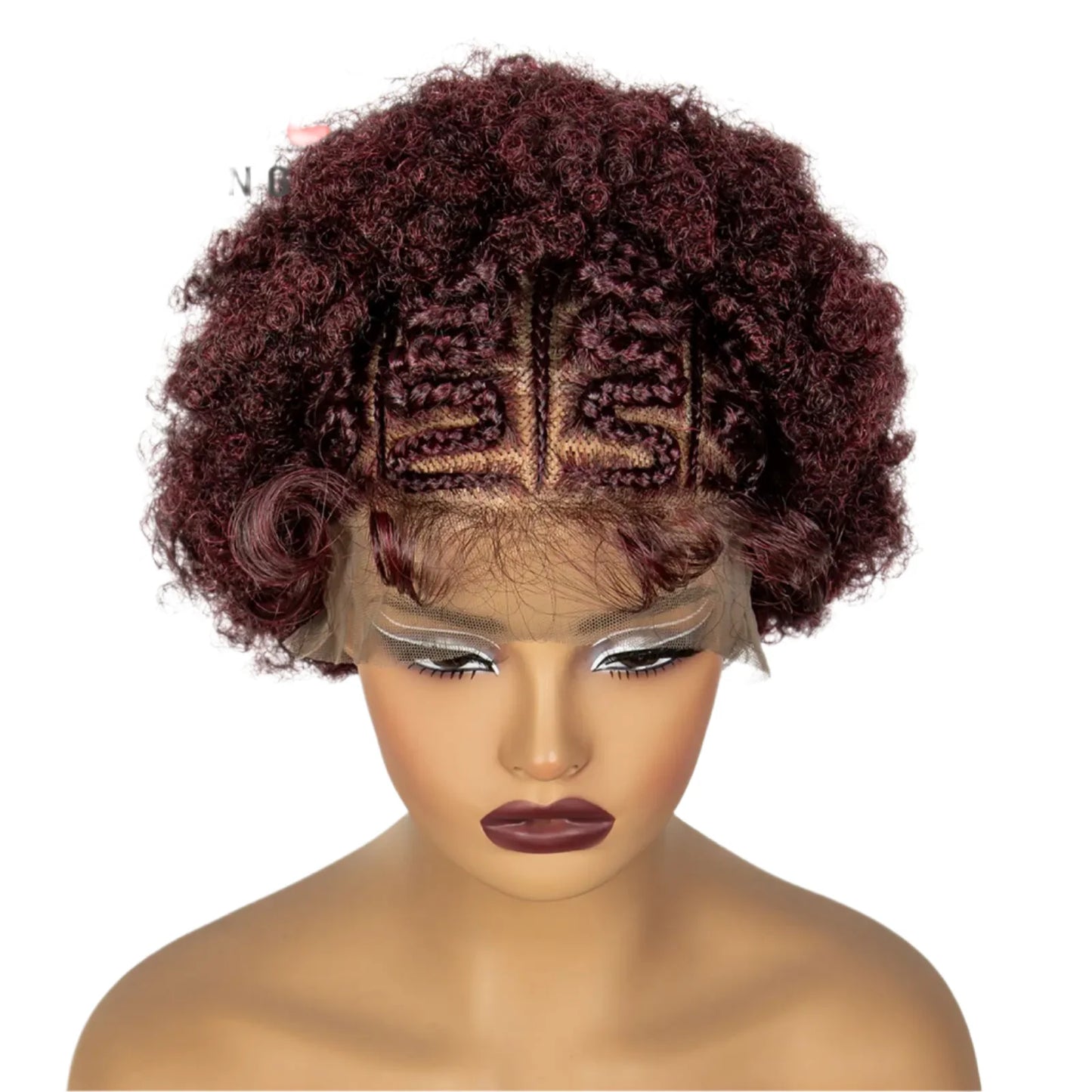 Burgundy Afro Curly Braids Bob Wig | 13x6 Lace | Baby Hair | Bouncy Curls