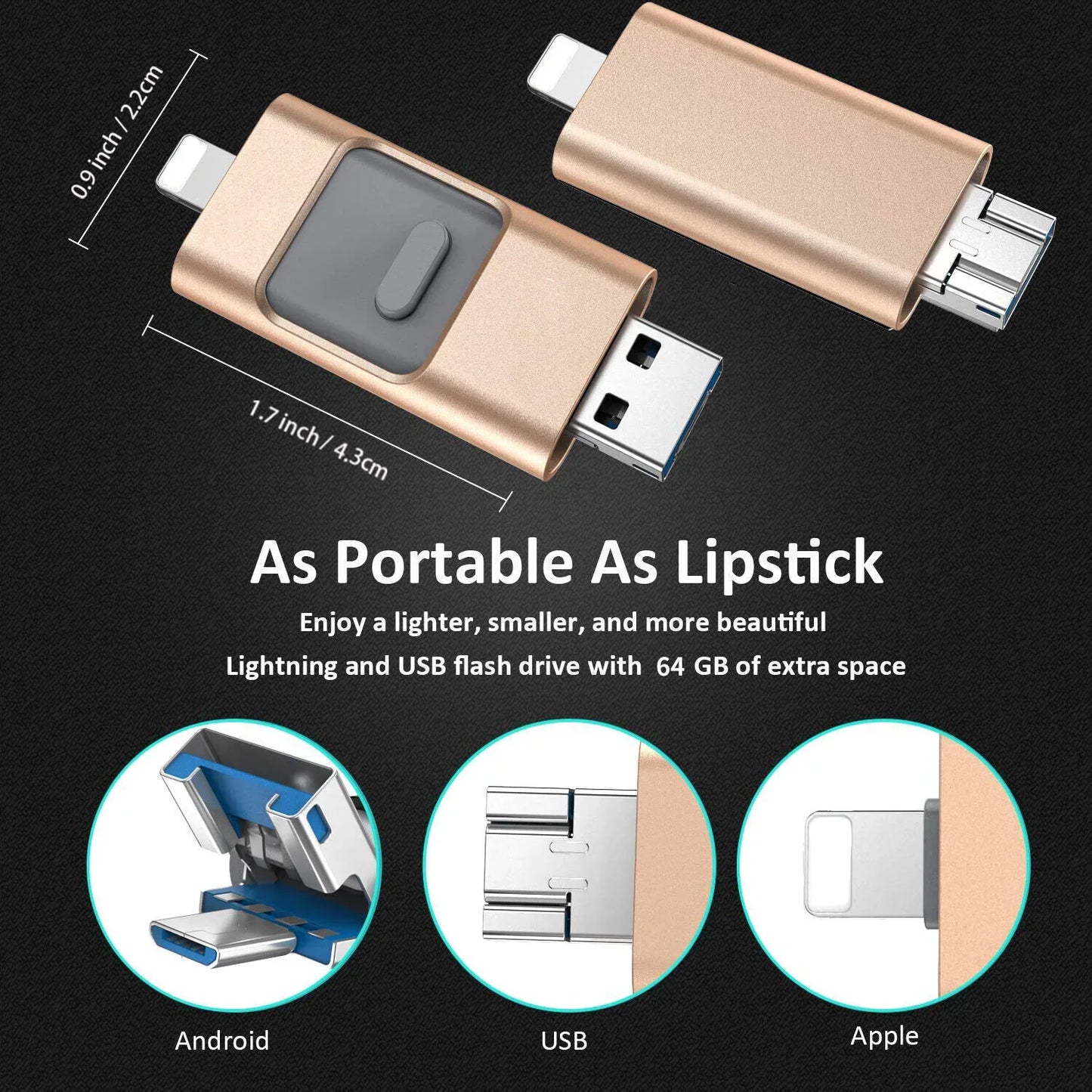 High-Speed Flash Drive for iPhone & Type-C & Android & PC, USB 3.0 External Drive, Memory Stick Photo Stick Thumb Drive PenDrive