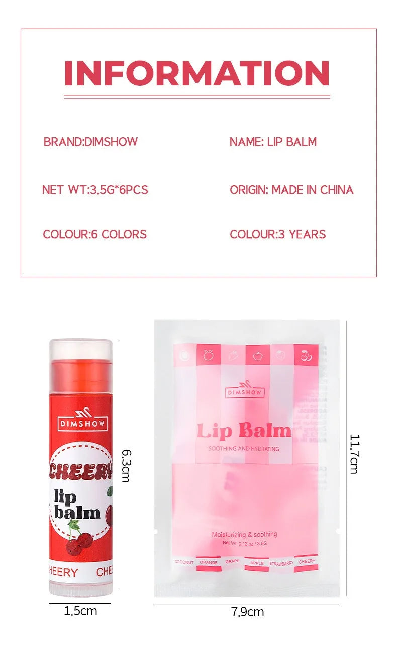 6 Kinds of Fruity Lip Balm Moisturizing Hydrating Long Lasting Lip Lotion Lightening Lip Lines Lips Mask Care Lips Lipstick Balm