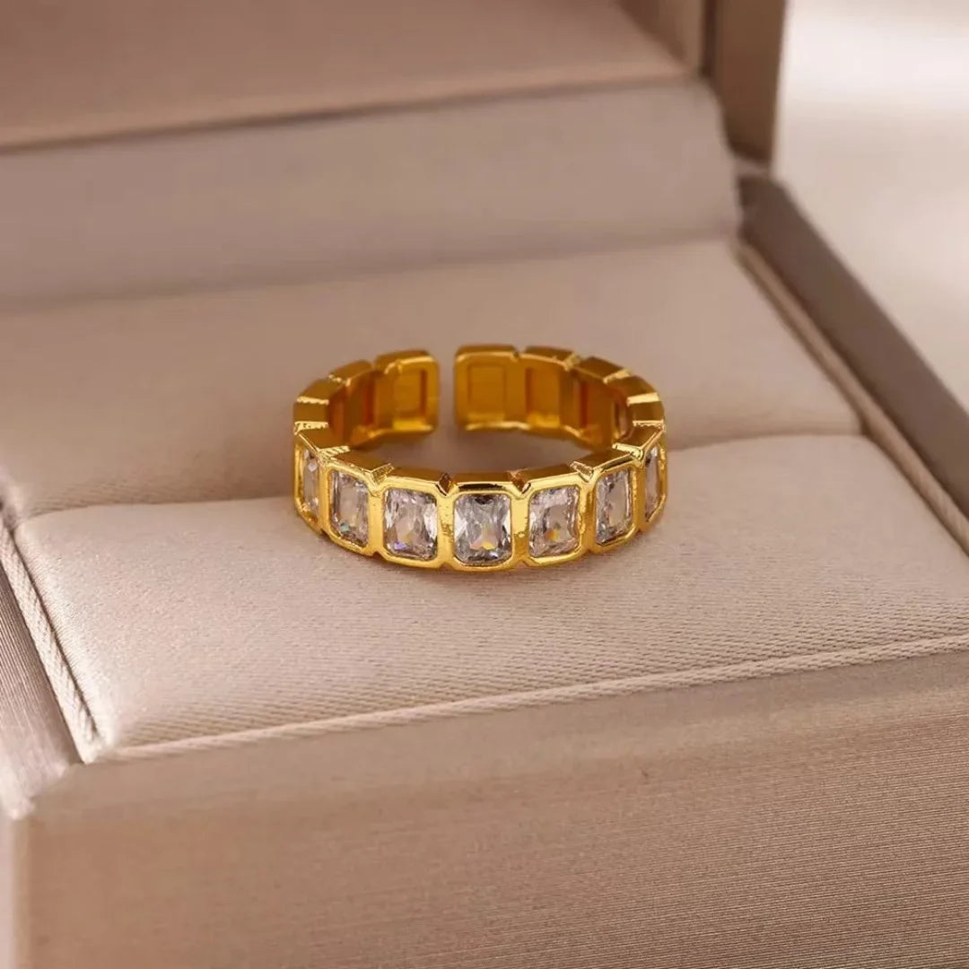 White Square Zirconia Splicing Open Ring, Women's Simple Adjustable New Wedding Aesthetic Jewelry Ring.