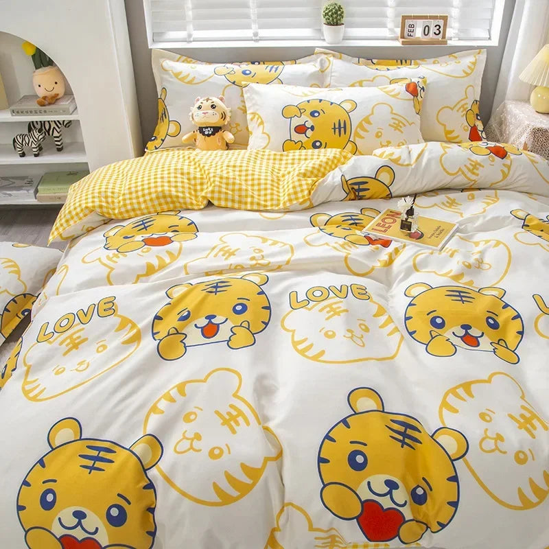 Lovely Cartoon King Size Duvet Cover Set 220x240 Skin Friendly Double Bed Quilt Cover Blanket Comforter Cover and Pillowcase