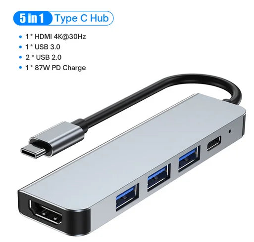 KEBIDUMEI 5 in 1 USB C Docking Station Type-C To HDMI-Compatibility HUB Multi port Splitter PD Charging USB Adapter For Laptop
