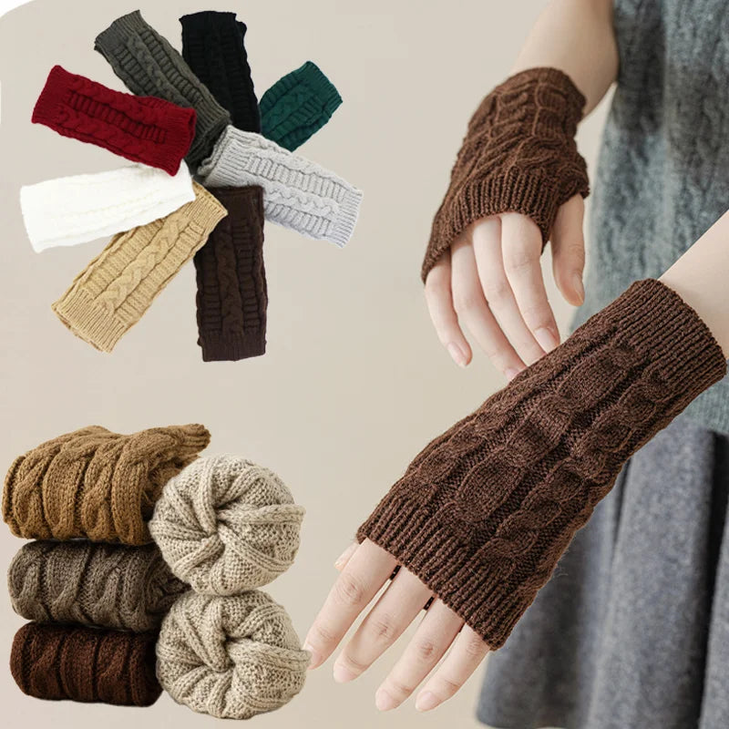 Women Stylish Hand Warmer Winter Gloves Arm Crochet Knitting Faux Wool Mitten Warm Fingerless Glove Twist Pattern Women Gloves