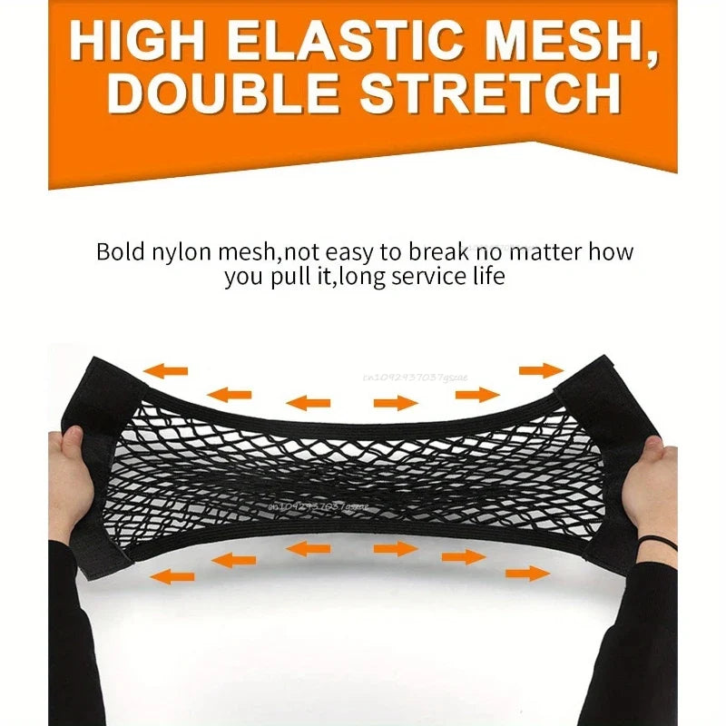 Car Storage Net Stretchable Mesh Pocket Net Magic Elastic Sticker Universal Rear Mesh Trunk Seat Bag Pocket Cage Auto Organizer