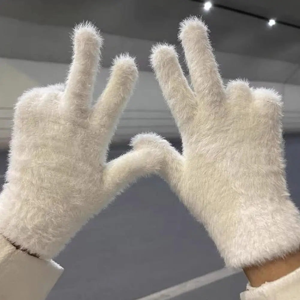 Winter Gloves Mink Velvet Five Finger Gloves Plush Warm Cold-proof Gloves Women Outdoors Cycling Solid Color Mittens