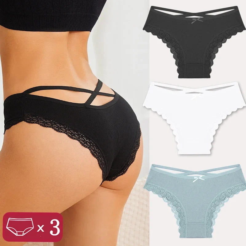 3-Piece Women's Cotton Seamless Panties – Low Rise, Hollow Design