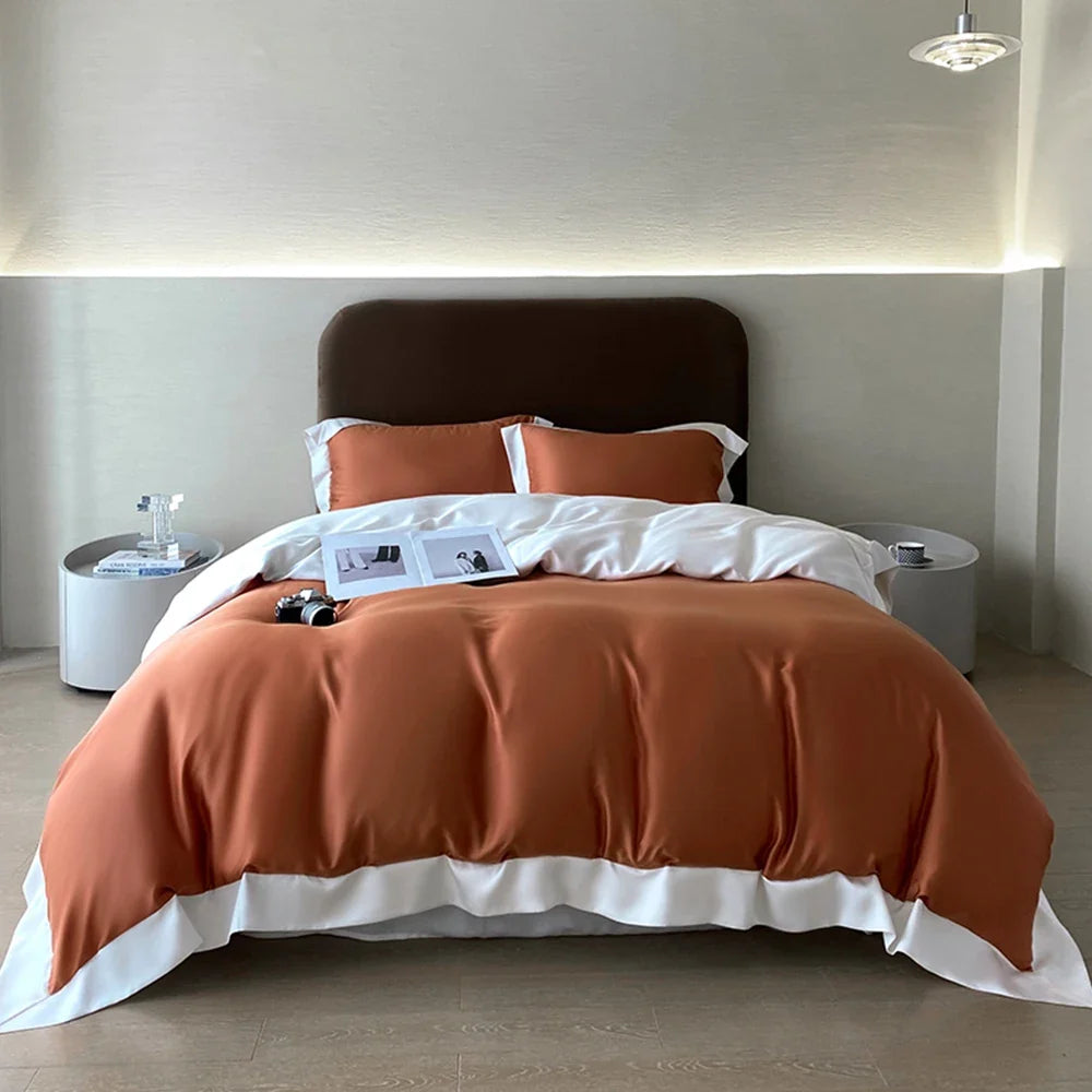 Liv-Esthete Top Grade 100% Silk Duvet Cover Set Queen King Yellow White Bedding Set Flat Sheet Beauty Pillowcase Bed Linen