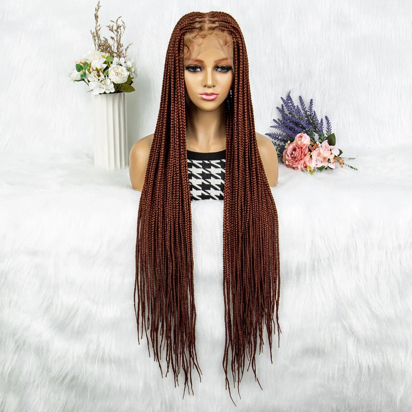 HD Full Lace Knotless Box & Cornrow Braided Wig | Transparent Lace | Synthetic Crochet Braids for Black Women