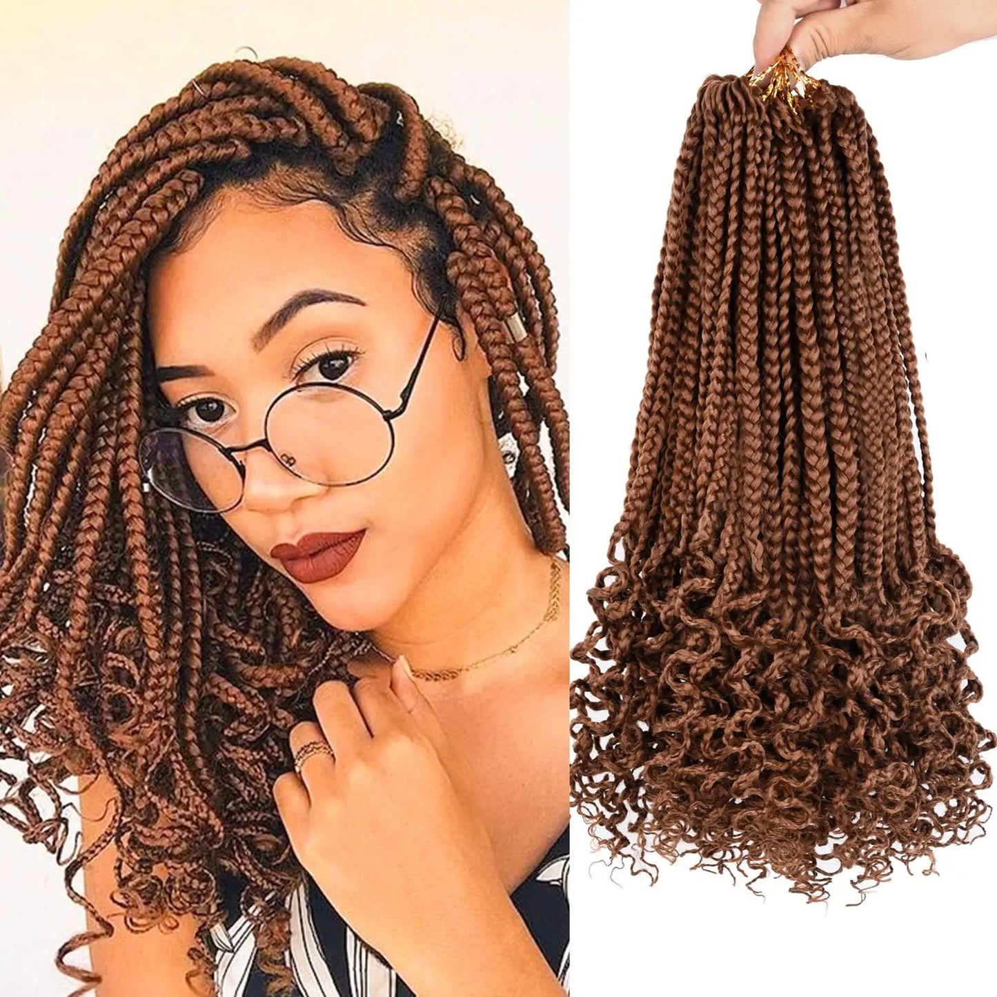Pre-Looped Box Braids Crochet Hair with Curly Ends | Soft 3X Boho Braids