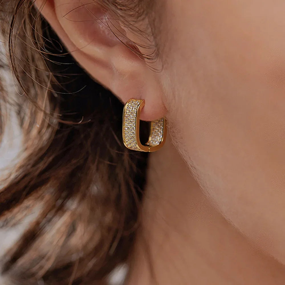 Classic Luxury CZ Korean Fashion Women's Earrings Metal Silver Gold Simple Exquisite Girls Popular Jewelry Accessories Selection