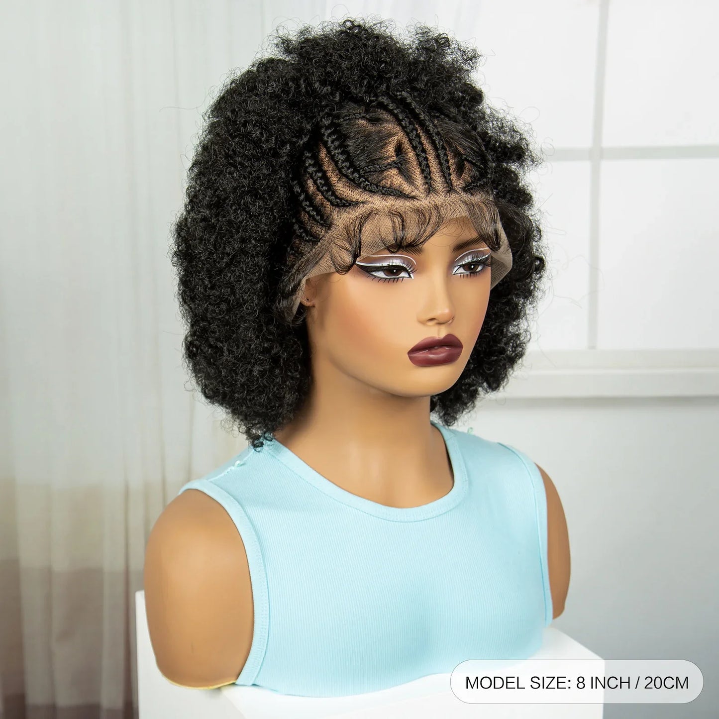 Short Natural Afro Kinky Curly Cornrow Braids Wig | Full Lace | Baby Hair