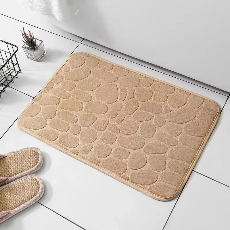 1PC Memory Foam Velvet Carpet Embossed Non-Slip Mat for Bathroom Living Room Cobblestone Floor Home Decorative Rug