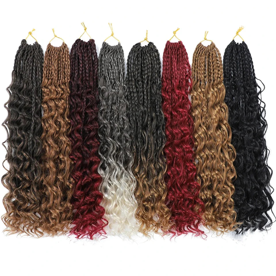 Ombre Goddess Box Braids Crochet Hair with Curly Ends | 14 Inch | 1-6 Packs