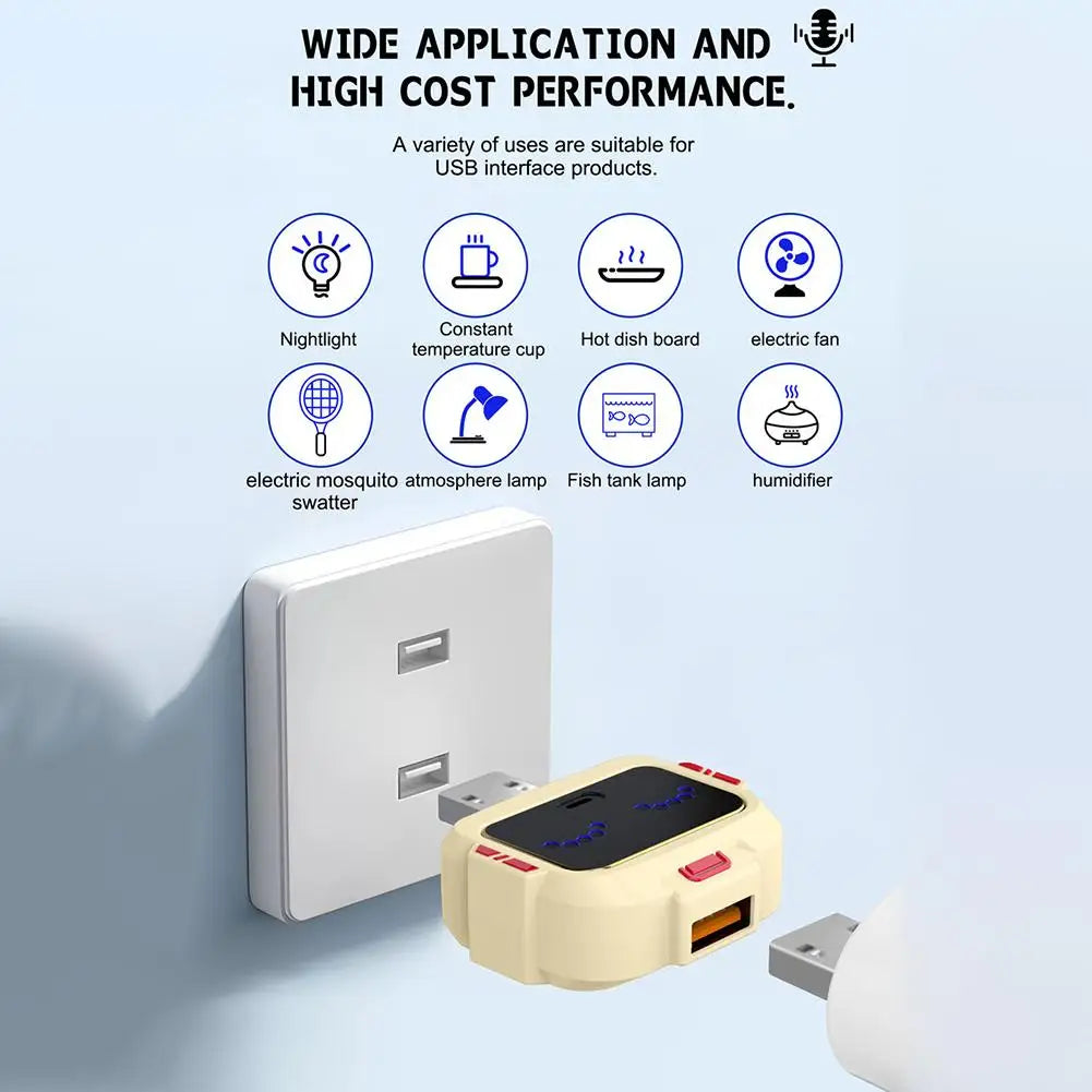 Voice Control Smart USB Socket Converter Lamp Protection Lights Switch Expansion Docking Station -English Voice Control Socket