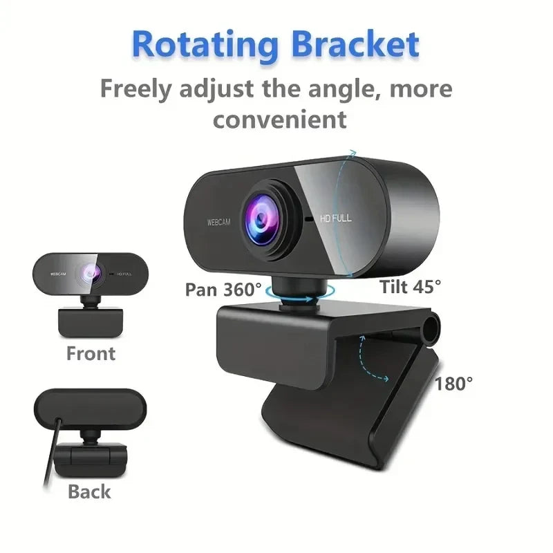 Webcam 1080P Web Cam for Pc Drive-free USB Rotatable Camera with Microphone for Desktop Computer for Video Calling Conference