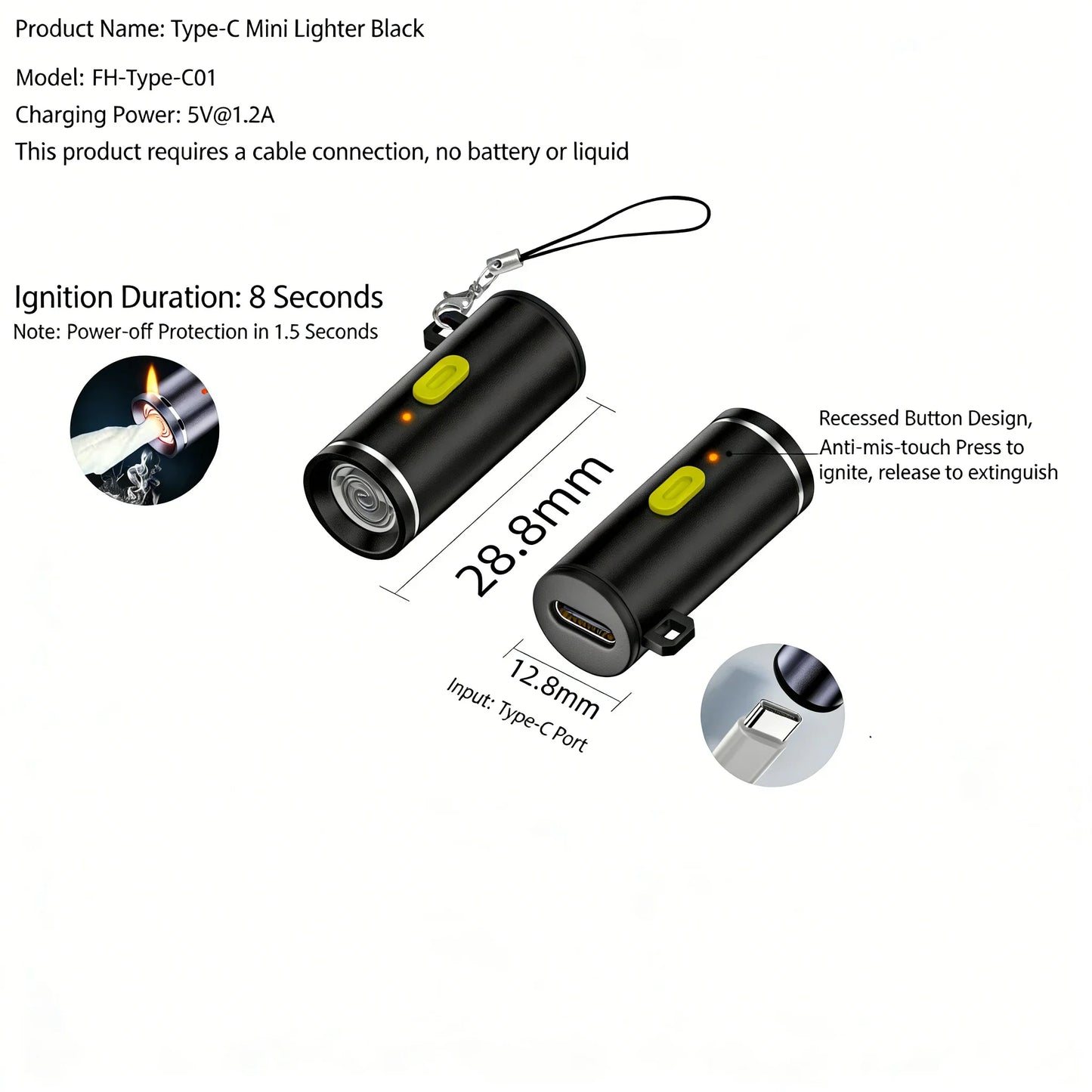 Mini USB-C Electric Lighter - Flameless Compact Portable For Air Travel & Outdoor Activities