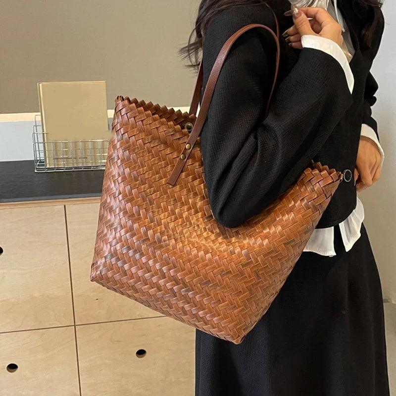 Summer Large Capacity Handbag Totes | Rattan Handmade Straw Shoulder Bags for Women (Travel Seaside Beach Bag - Bolsa Feminina)