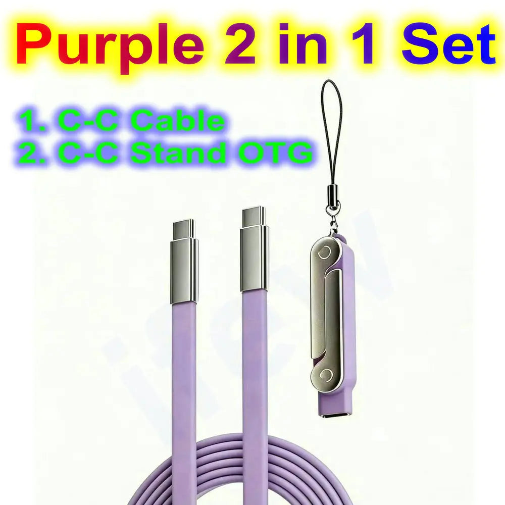 USB Type C Flat Phone Charger Fast Charging Cable C Kick Cable Stand Invisible Support Foldable Holder Charge Bracket For iPhone