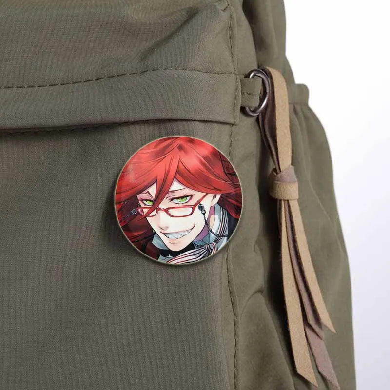 58MM Cartoon Comics Black Butler Creative DIY Badge Tinplate Plastic Pins Button Brooches for Backpack Accessories Jewelry Gifts