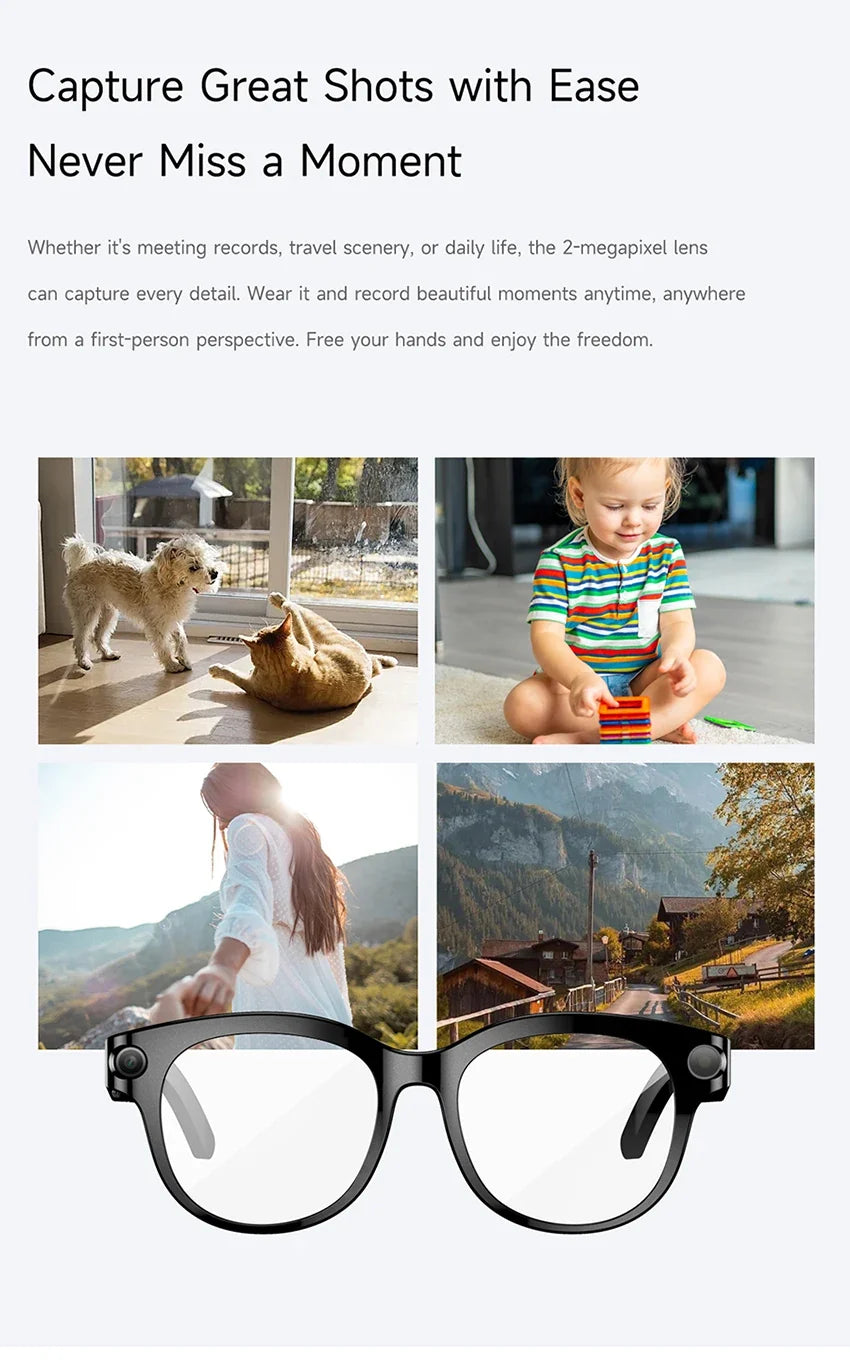 Lenovo 2026 New 8K AI Translation AI Smart Glasses Bluetooth Calling Music Player Camera Control Anti Blue Light Sunglasses