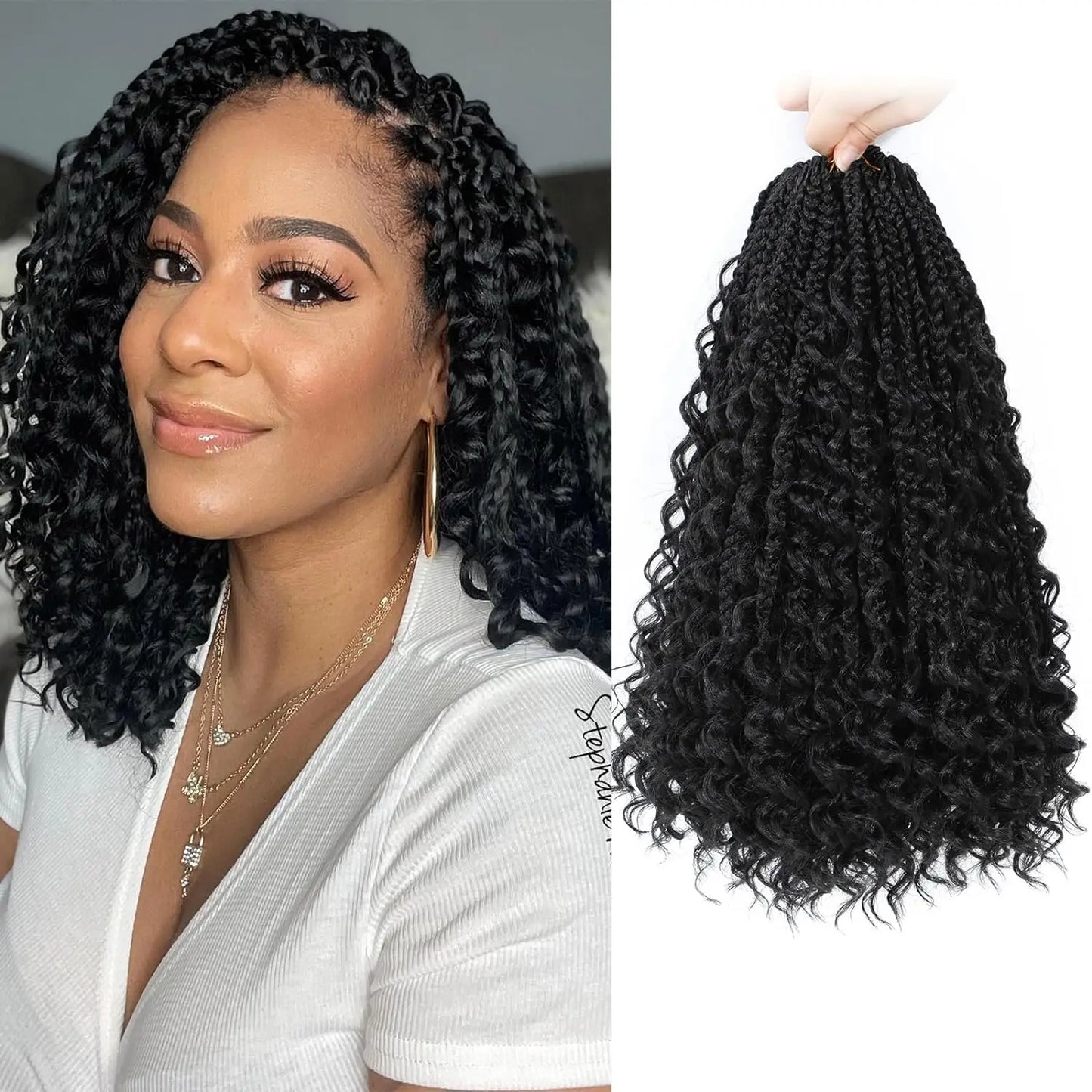 12 Inch Goddess Boho Box Braids Crochet Hair | Pre-Looped with Curl Ends