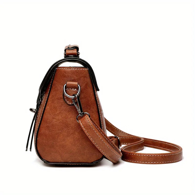 Vintage Turn-Lock Square Satchel Bag for Women | Classic PU Leather Shoulder & Crossbody Handbag (Everyday Tote, Secure Travel Purse)