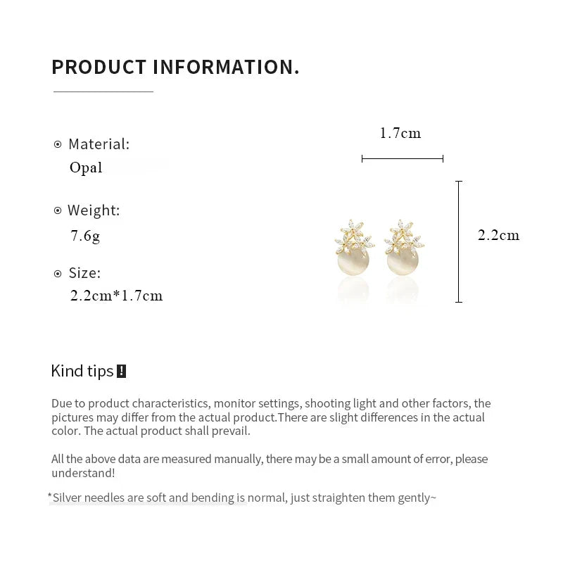 Flower Rhinestones Opal Stud Earrings for Women Small Exquisite Sweet Advanced Earring Charms Jewelry Gifts Wholesale C