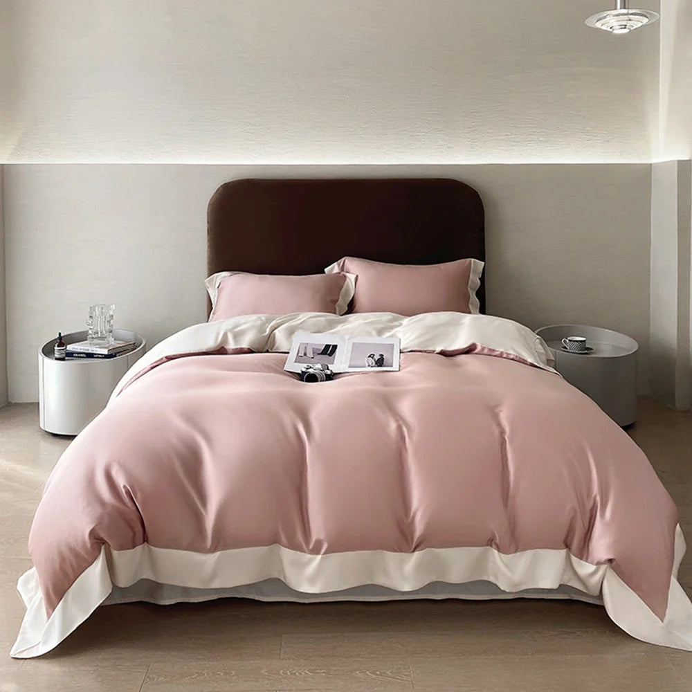 Liv-Esthete Top Grade 100% Silk Duvet Cover Set Queen King Yellow White Bedding Set Flat Sheet Beauty Pillowcase Bed Linen