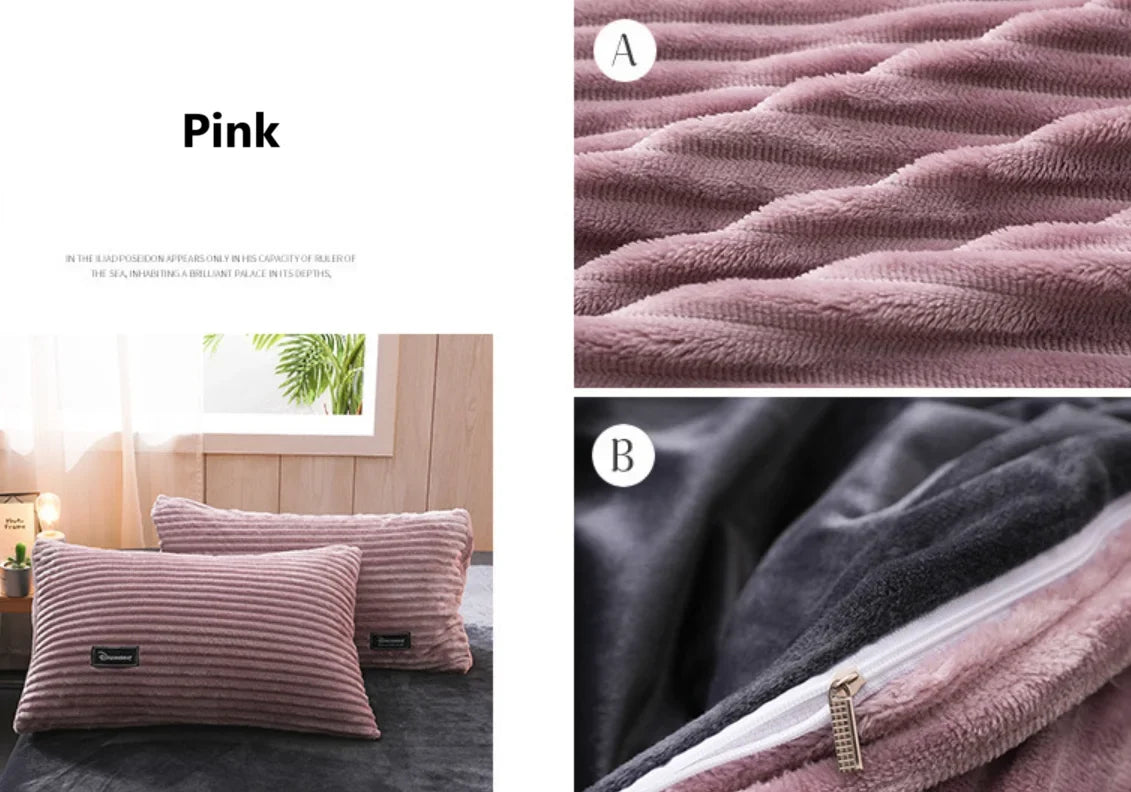 Warm Winter Duvet Cover Bedding Set Thick Solid Color Velvet Double Soft Quilt Cover Twin Queen King Comforter Cover Sets 220*24