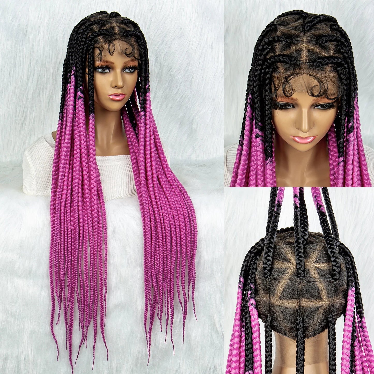 Colorful Knotless Box Braids Wig | Full Lace Cornrows | Large Braids