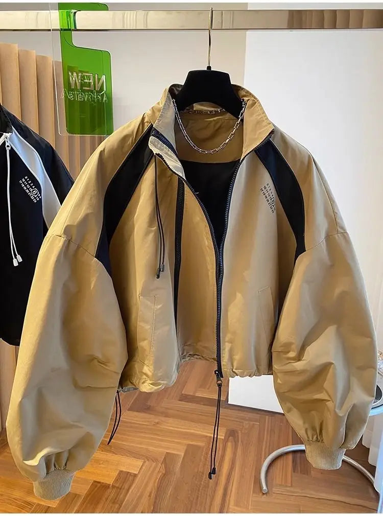 Zipper Design Niche Loose Casual Stand Collar Windbreaker Jacket Spring and Autumn Short Jacket Jacket Top