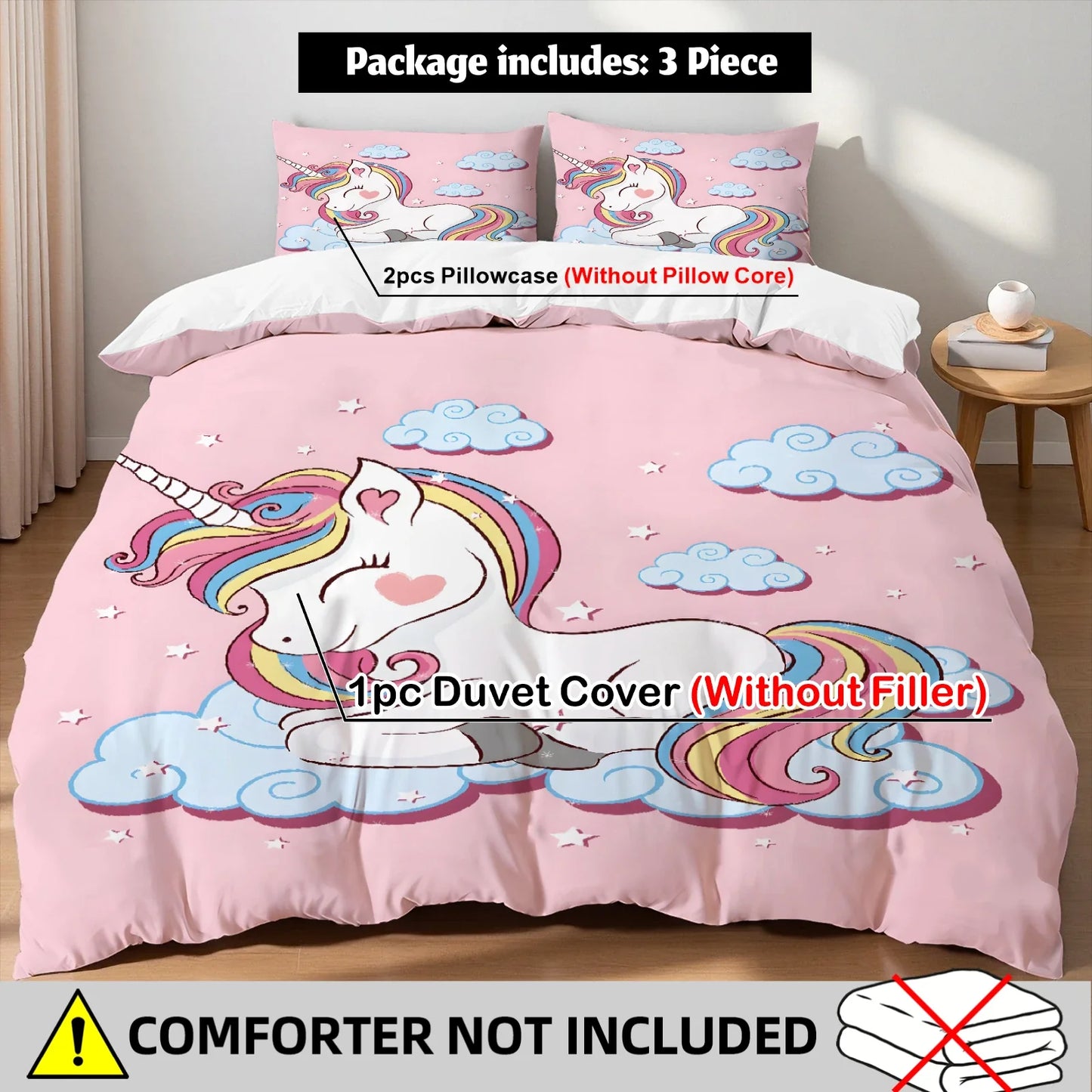 Cute Rainbow Unicorn Duvet Cover Set Pink Cloud Star Bedding For Kids Girls Bedroom Twin Queen King Size With 2 Pillowcases