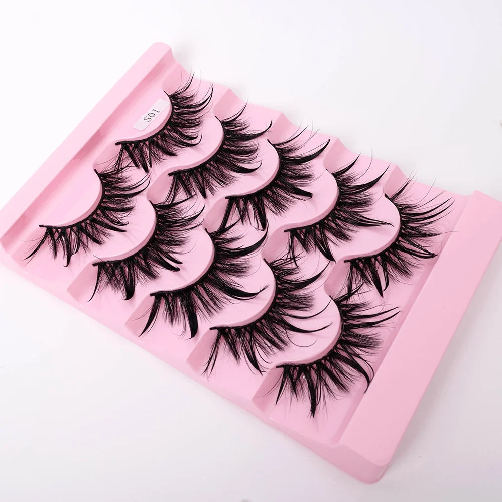 Yiernuo 1/5 Pairs Cosplay Anime Eyelashes Manga Lashes Dramatic Fairy Clusters Lashes Wet Look Lashes