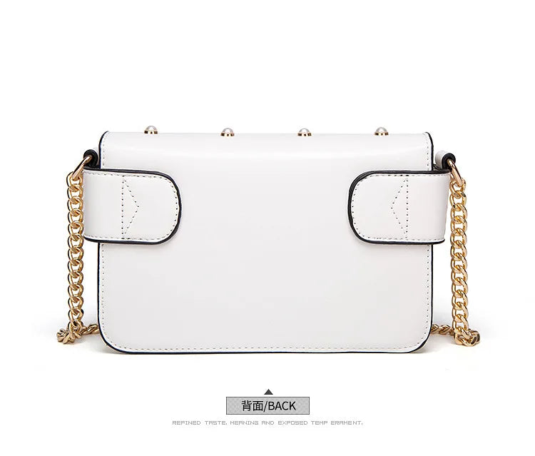 Women's Pearl and Bee Shoulder Handbag | PU Crossbody Bag with Chain