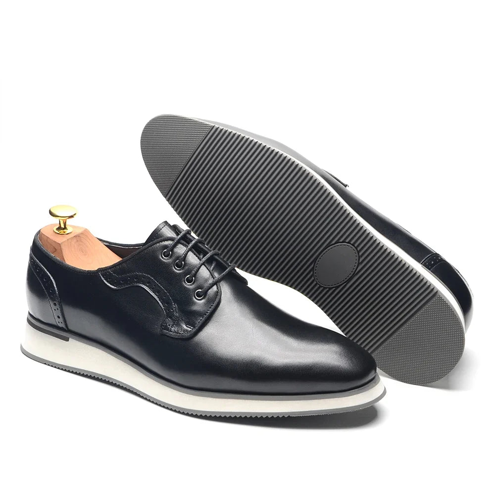 Men's Blue & Black Genuine Leather Derby Dress Shoes | Classic Casual & Business Oxfords (Breathable)