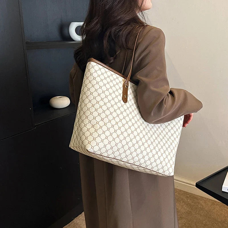 Women's Geometric Print Tote Handbag | Soft PU Shoulder Bag