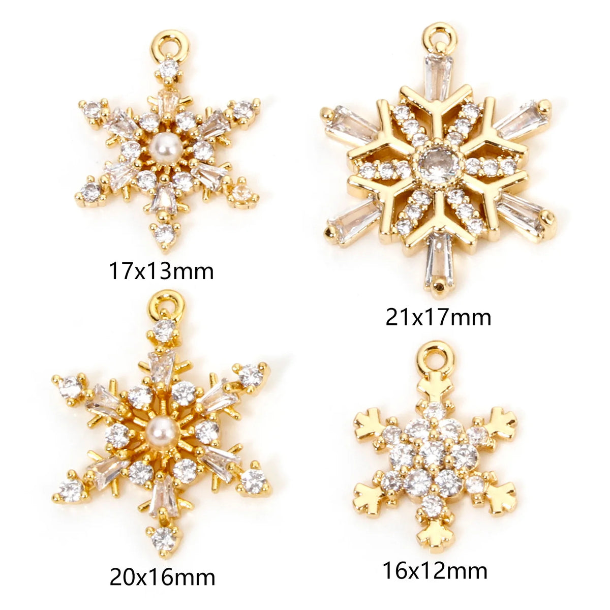 1 Piece Brass Christmas Charms 18K Gold Plated Christmas Snowflake Clear Cubic Zirconia Pendants For DIY Jewelry Making Findings