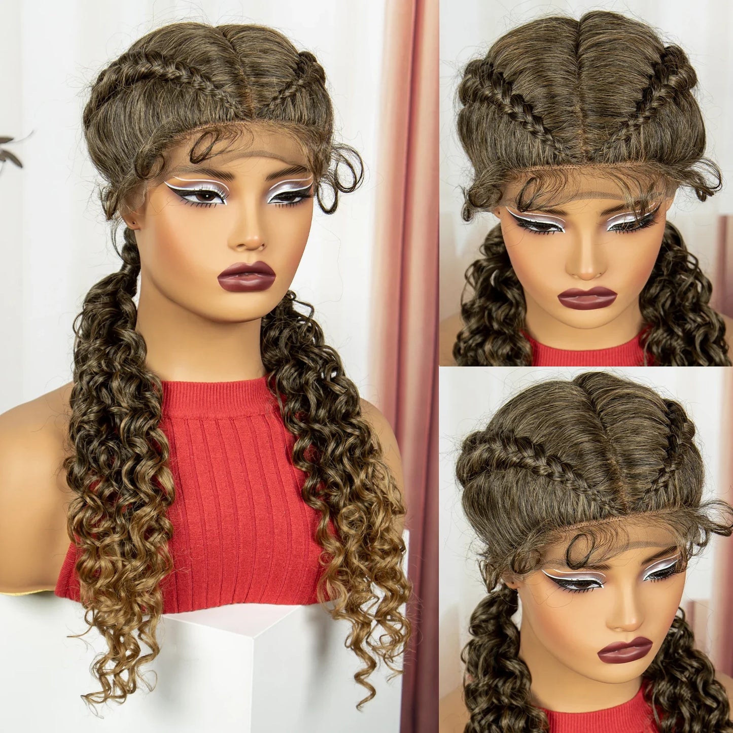 Curly Cornrow Twist Braids Wig | 13x1 T Part Lace | Water Wave | Black Women