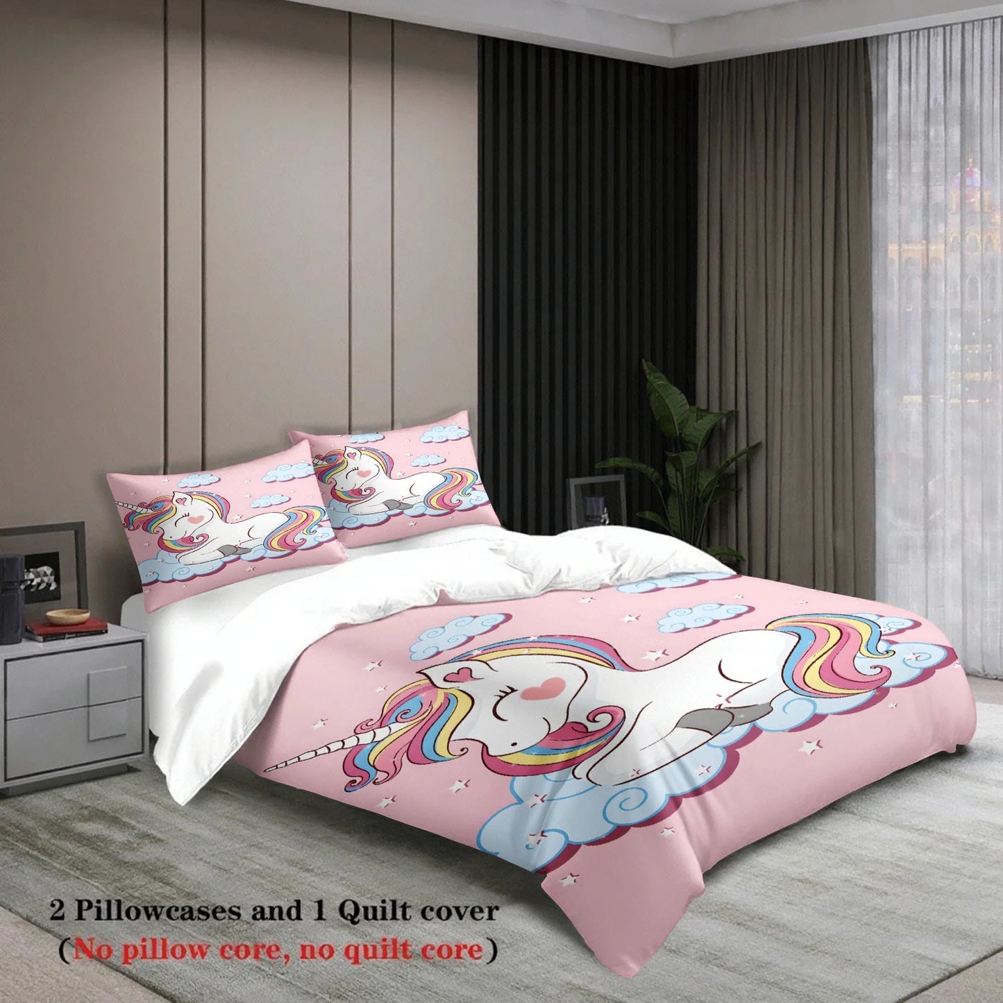 Cute Rainbow Unicorn Duvet Cover Set Pink Cloud Star Bedding For Kids Girls Bedroom Twin Queen King Size With 2 Pillowcases