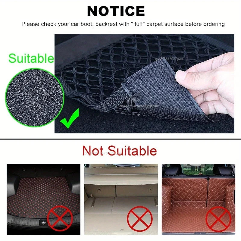 Car Storage Net Stretchable Mesh Pocket Net Magic Elastic Sticker Universal Rear Mesh Trunk Seat Bag Pocket Cage Auto Organizer