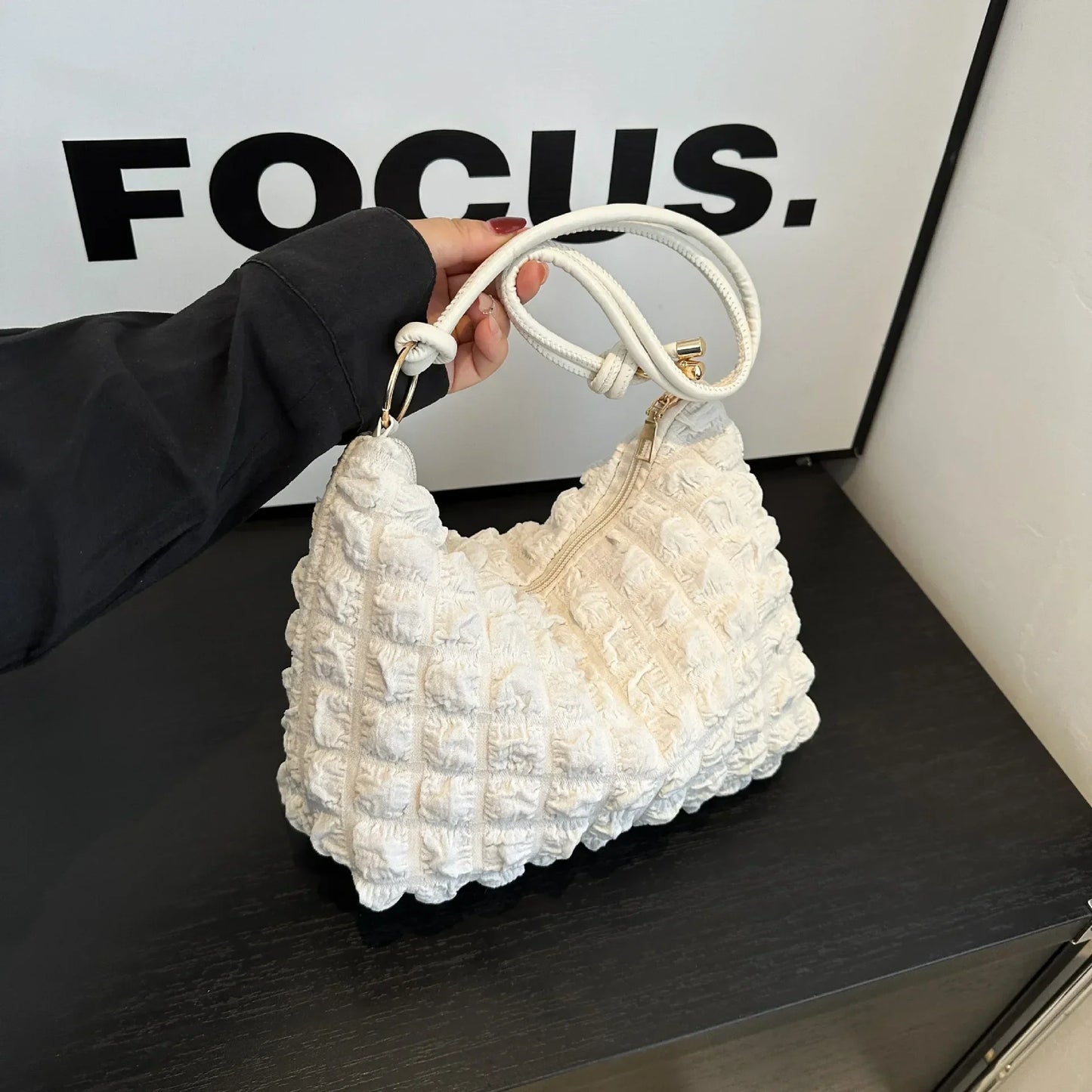 Canvas Wrinkle Bag for Women | Shoulder Bags & Pleated Bubbles Handbags (Padded Casual Underarm Quilted Tote Cloud Bag Purse)