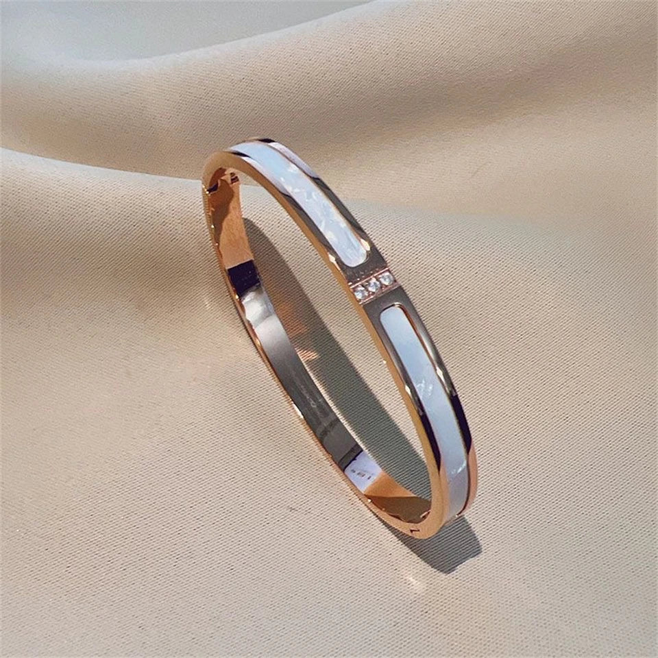 ZAKOL 5/1pcs Sparkling Zirconia Inlaid Stainless Steel Bracelet Set for Women Stackable Bangles Fashion Non Fading Jewelry Gift