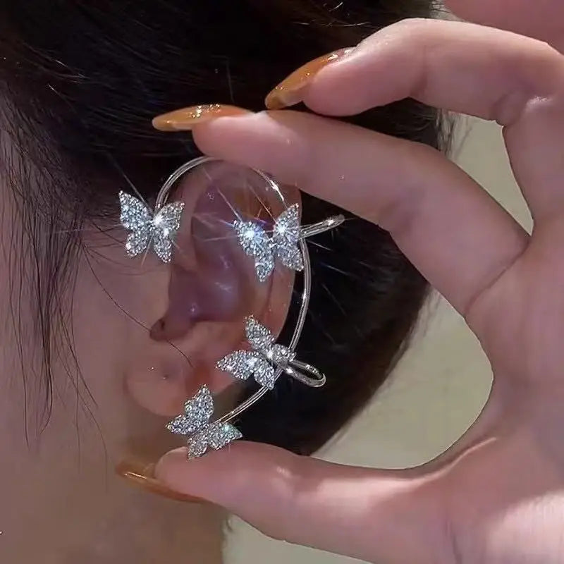 2PCS Fashionable and Exquisite Butterfly Ear Clip, Non Perforated Women's Shiny Earrings, Wedding Party Jewelry Gifts