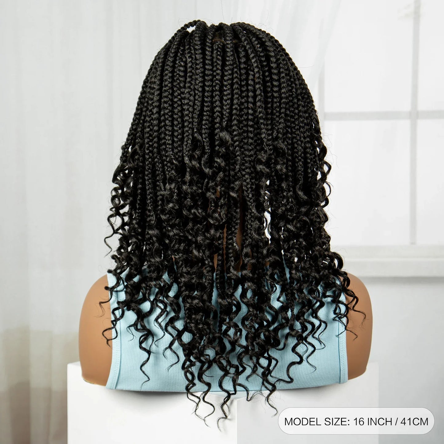 Burgundy Boho Knotless Braids Bob Wig with Curly Ends | Full Lace