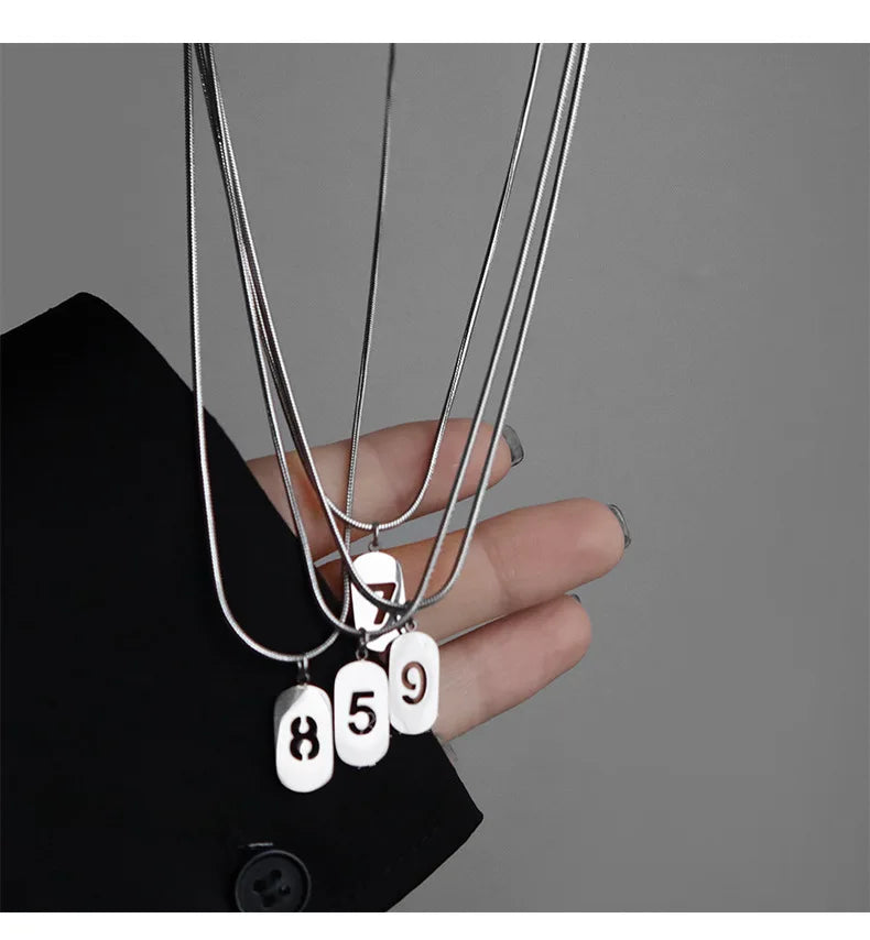 Stainless Steel Angel Number Necklace 0 1 2 3 4 5 6 7 8 9 Rectangle For Women Men Hollow Lucky Number Chain Necklaces Jewelry
